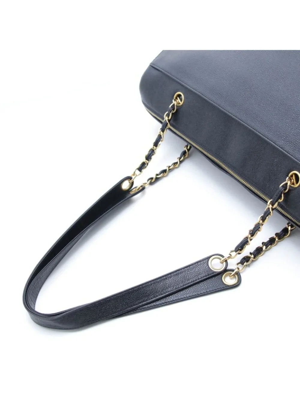 Chanel CC Logo Chain Shoulder Black Caviar Tote Bag